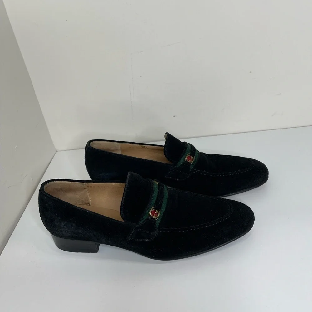 GUCCI GG Horsebit Web loafers black suede preppy  LOGO VTG designer school - Picture 10 of 13